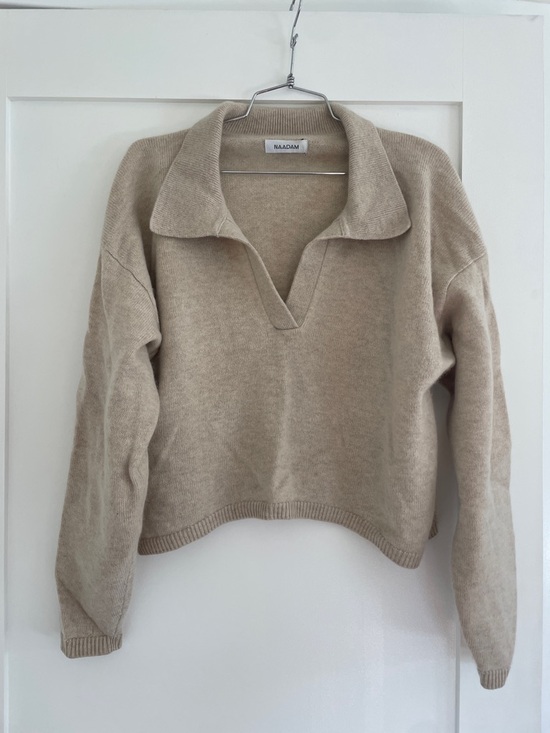 NAADAM Sweaters - NAADAM Beige Collared V-Neck Wool-Cashmere Blend Sweater